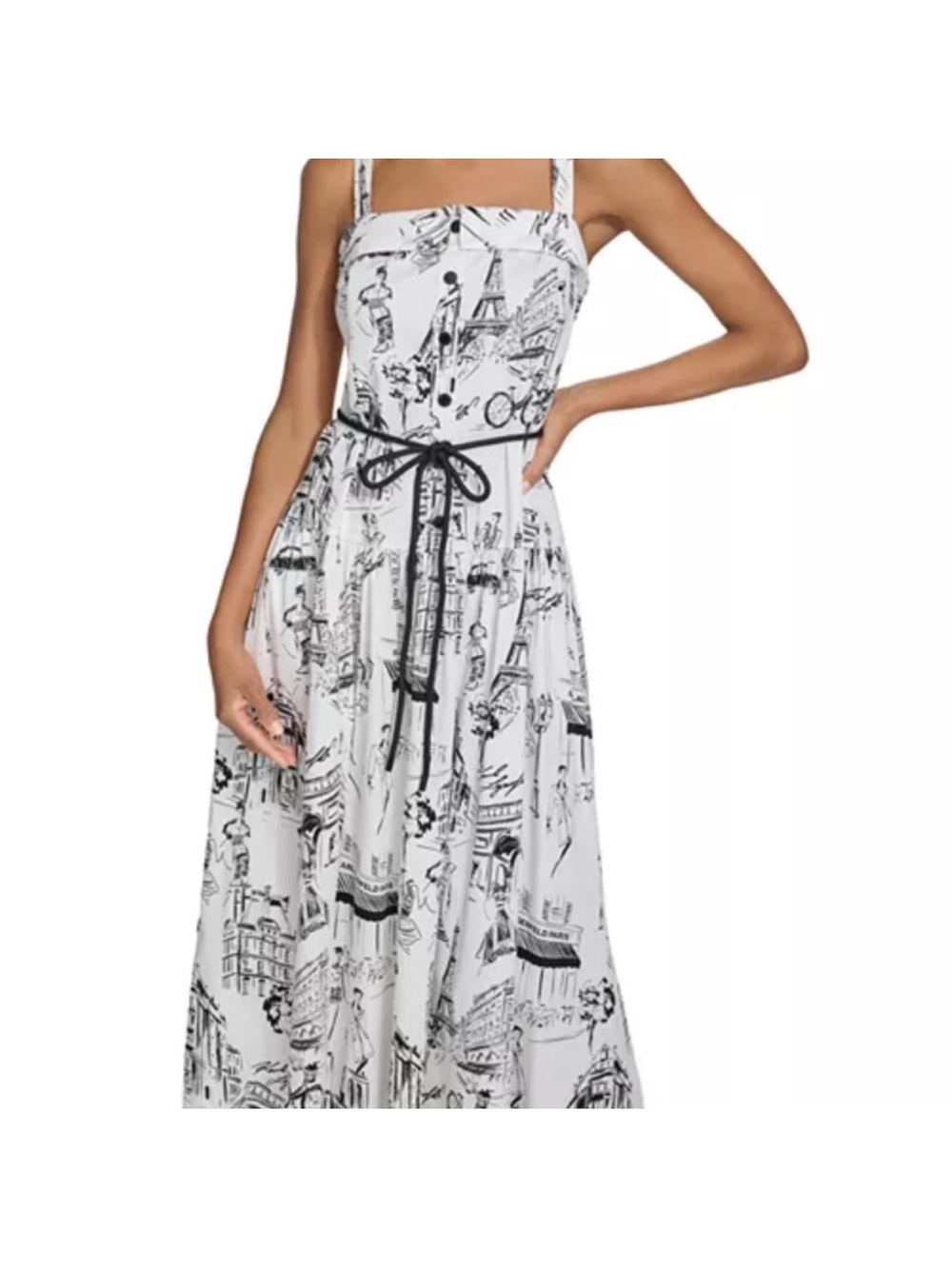 NWT Karl Lagerfeld Paris Border Rope-Belt Midi Dress Cityscape White Black Sz 6